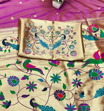Pink zari woven paithani silk traditional saree with swarovski blouse piece 4