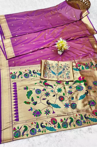 Pink zari woven paithani silk traditional saree with swarovski blouse piece