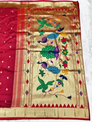 Maroon zari woven paithani silk traditional saree with swarovski blouse piece 2