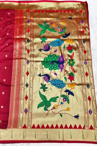 Maroon zari woven paithani silk traditional saree with swarovski blouse piece