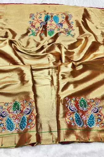 Maroon zari woven paithani silk traditional saree with swarovski blouse piece