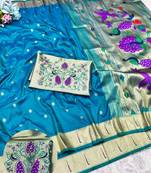 Rama zari woven paithani silk traditional saree with swarovski blouse piece