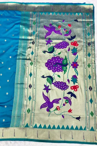 Rama zari woven paithani silk traditional saree with swarovski blouse piece