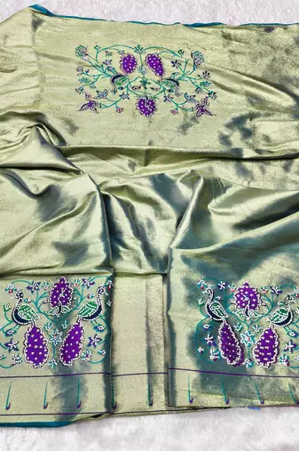 Rama zari woven paithani silk traditional saree with swarovski blouse piece