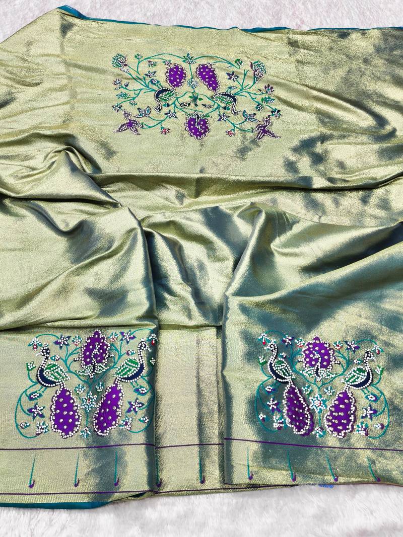 Rama zari woven paithani silk traditional saree with swarovski blouse piece