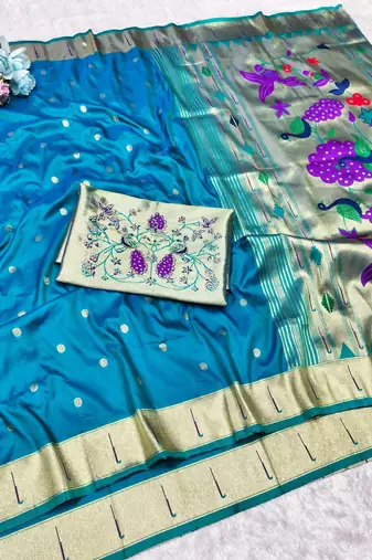 Rama zari woven paithani silk traditional saree with swarovski blouse piece