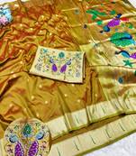 Gold zari woven paithani silk traditional saree with swarovski blouse piece