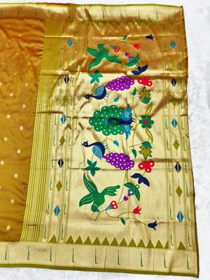 Gold zari woven paithani silk traditional saree with swarovski blouse piece 2