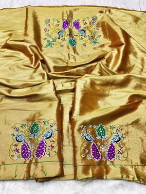 Gold zari woven paithani silk traditional saree with swarovski blouse piece 3