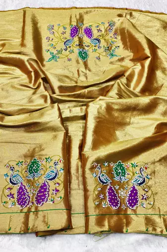 Gold zari woven paithani silk traditional saree with swarovski blouse piece