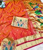 Gajri zari woven paithani silk traditional saree with swarovski blouse piece
