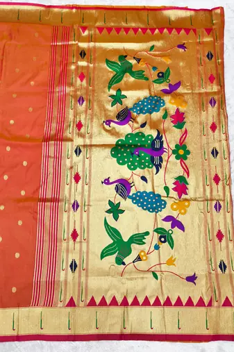Gajri zari woven paithani silk traditional saree with swarovski blouse piece