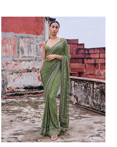 Parrot Green Color Beautiful katdana and real mirror work Fox Georgette Saree 1