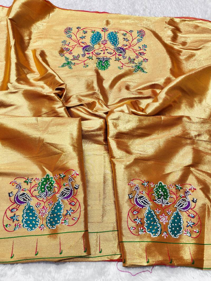 Gajri zari woven paithani silk traditional saree with swarovski blouse piece