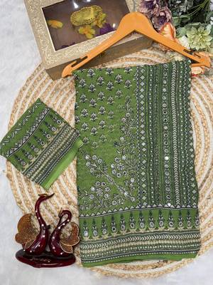 Parrot Green Color Beautiful katdana and real mirror work Fox Georgette Saree 3