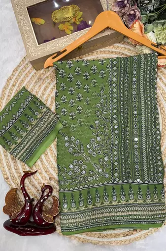 Parrot Green Color Beautiful katdana and real mirror work Fox Georgette Saree