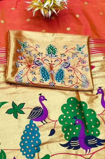Gajri zari woven paithani silk traditional saree with swarovski blouse piece