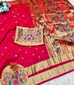 Rani zari woven paithani silk traditional saree with swarovski blouse piece