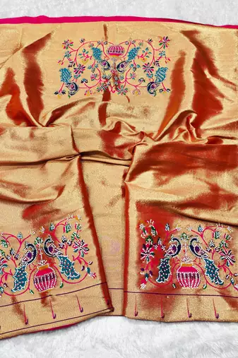 Rani zari woven paithani silk traditional saree with swarovski blouse piece