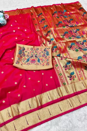 Rani zari woven paithani silk traditional saree with swarovski blouse piece