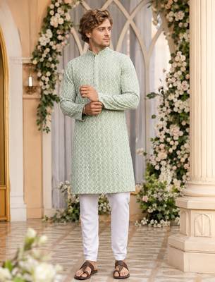 Green lucknowi & sequence work rayon straight kurta 1