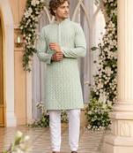 Green lucknowi & sequence work rayon straight kurta