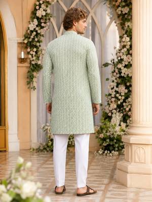 Green lucknowi & sequence work rayon straight kurta 2