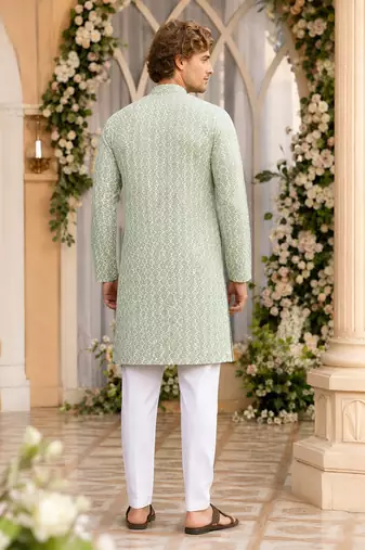 Green lucknowi & sequence work rayon straight kurta