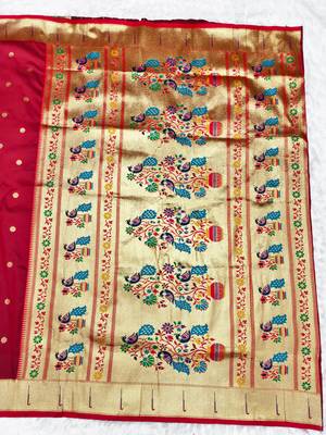 Maroon zari woven paithani silk traditional saree with swarovski blouse piece 2