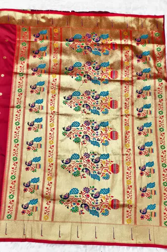Maroon zari woven paithani silk traditional saree with swarovski blouse piece