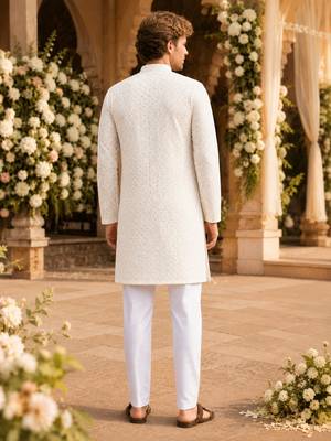 White lucknowi & sequence work rayon straight kurta 2