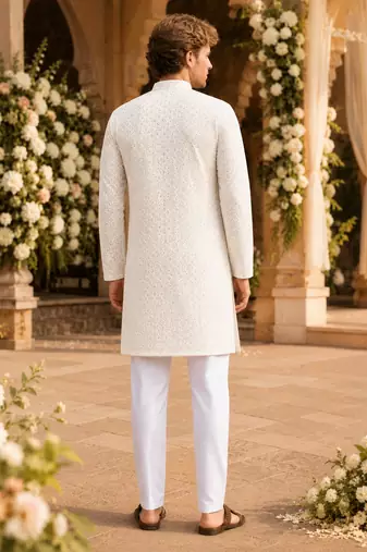 White lucknowi & sequence work rayon straight kurta