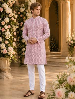 Pink lucknowi & sequence work rayon straight kurta 1