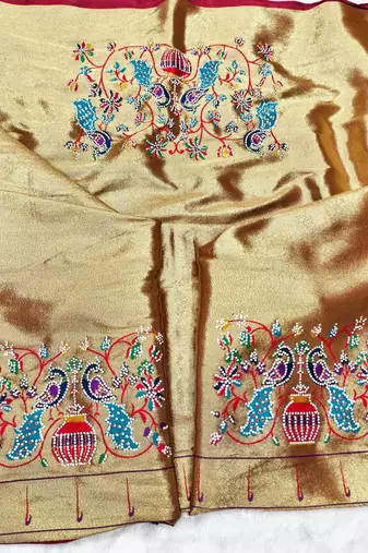 Maroon zari woven paithani silk traditional saree with swarovski blouse piece
