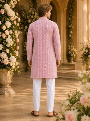 Pink lucknowi & sequence work rayon straight kurta 2