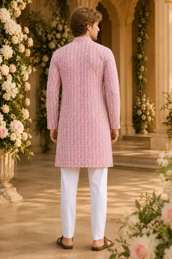 Pink lucknowi & sequence work rayon straight kurta