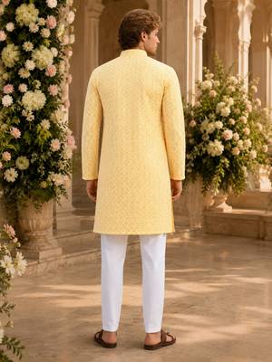 Yellow lucknowi & sequence work rayon straight kurta 2