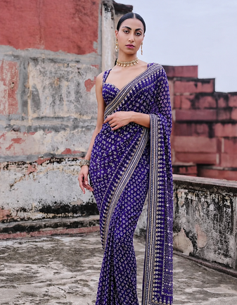 Purple Color Beautiful katdana and real mirror work Fox Georgette Saree