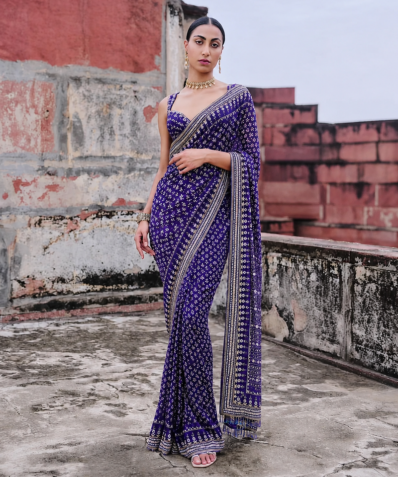 Purple Color Beautiful katdana and real mirror work Fox Georgette Saree