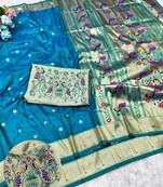 Rama zari woven paithani silk traditional saree with swarovski blouse piece