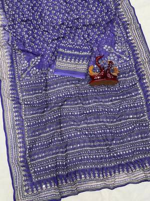 Purple Color Beautiful katdana and real mirror work Fox Georgette Saree 2