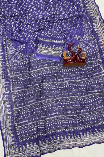 Purple Color Beautiful katdana and real mirror work Fox Georgette Saree