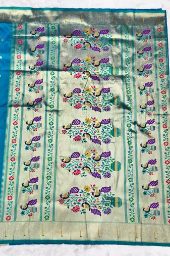 Rama zari woven paithani silk traditional saree with swarovski blouse piece