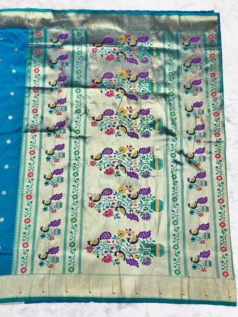Rama zari woven paithani silk traditional saree with swarovski blouse piece