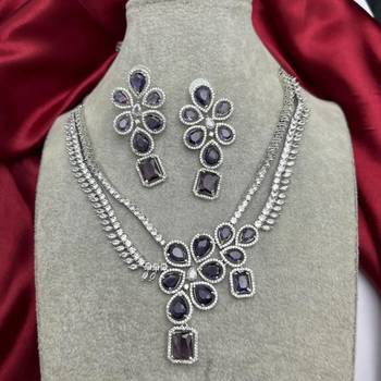 purple stone bridal jewellery set: silver plated cz necklace and earrings 2