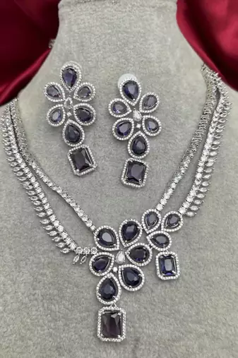 purple stone bridal jewellery set: silver plated cz necklace and earrings