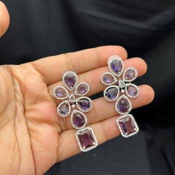 purple stone bridal jewellery set: silver plated cz necklace and earrings 3