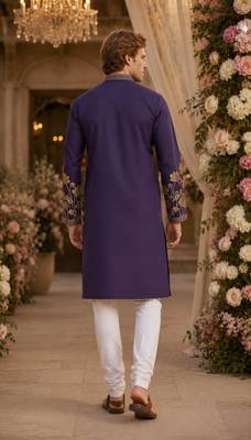 Purple embroidered & sequence work silk blend straight kurta 2