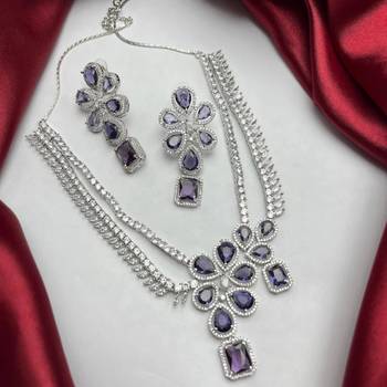 purple stone bridal jewellery set: silver plated cz necklace and earrings 4