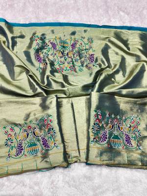 Rama zari woven paithani silk traditional saree with swarovski blouse piece 3
